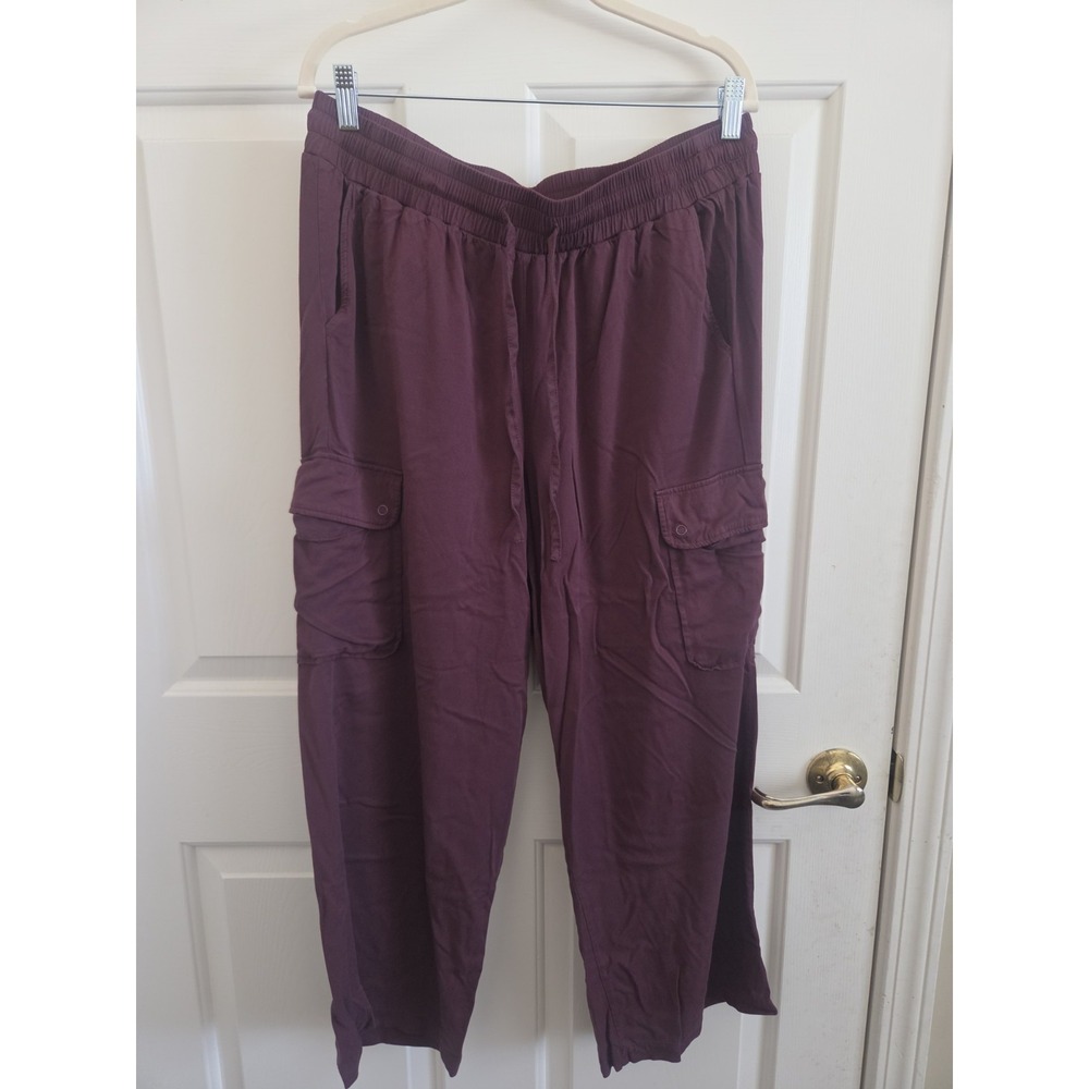 Torrid Burgundy Wide Leg Cargo Pants Rayon Drawstring Elastic Waist Lounge Sz 1
